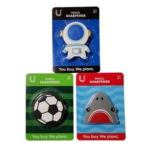 U Style Novelty Shaped Pencil Sharpeners Astronaut, Soccer Ball, Shark